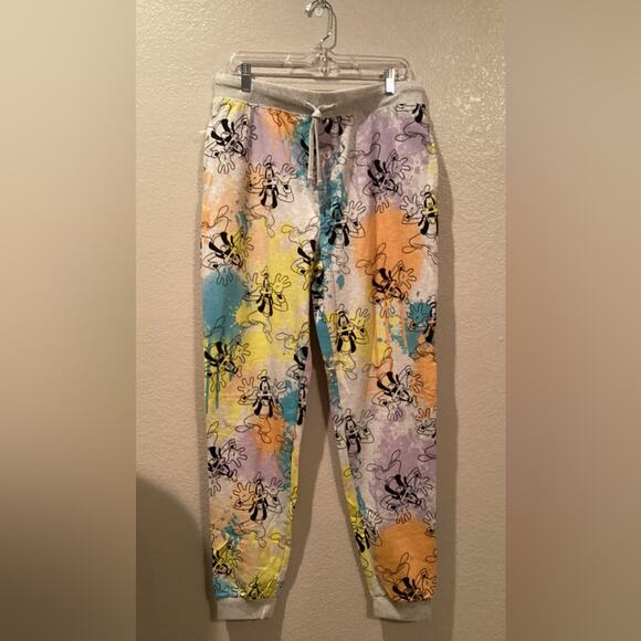 NWT Disney Parks Mickey & Friends Goofy splatter paint Lounge Jogger Pants M - Picture 1 of 4